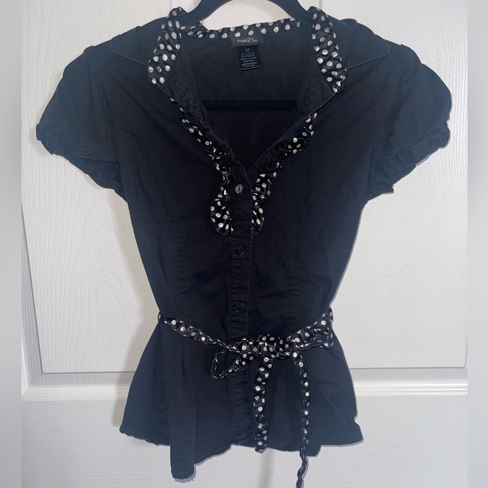 Rue21 Black Blouse with Polka Dot Accents